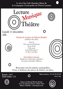 Affiche d'un spectacle intégrant des lectures, un concert et du théâtre.